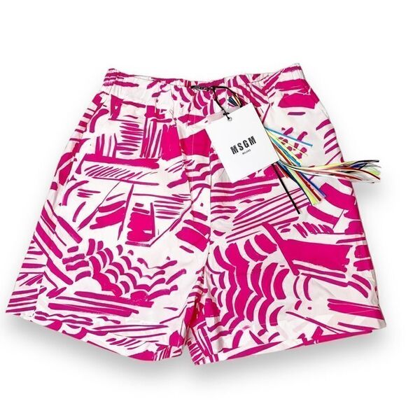 MSGM Summer Brushed Motif Elastic Waist Short Pink White Shorts Women’s Size 42 - Picture 4 of 12